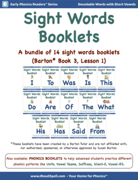 Preview of 14 Sight Words Booklets to Support Barton* Students in Book 3, Lesson 1