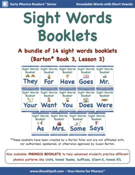 Preview of 14 Sight Words Booklets to Support Barton* Students in Book 3, Lesson 3