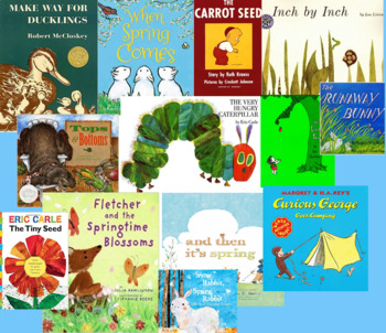 Preview of 14 Spring Books with links to youtube read alouds with QR code links!