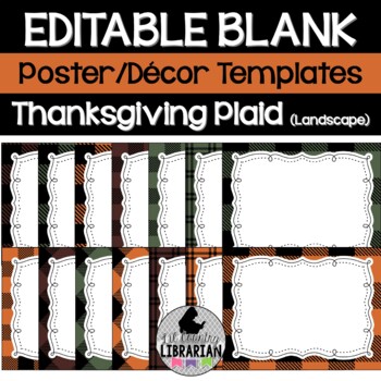 Preview of 14 Thanksgiving Plaid Editable Poster Templates (Landscape) PPT or Slides™