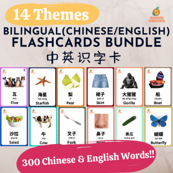 Preview of 14 Themes Montessori Bilingual Chinese English Flashcards Bundle(Simplified/PY)