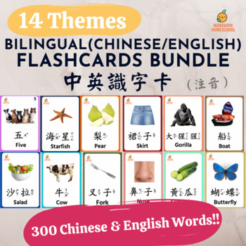 Preview of 14 Themes Montessori Bilingual Chinese English Flashcards Bundle(Traditional/ZY)