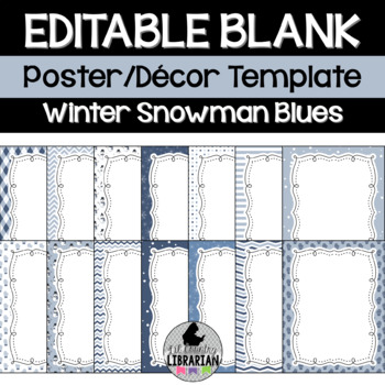 Preview of 14 Winter Snowman Blues Editable Poster Templates Portrait PPT or Slides™