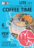 6 coloring pages Coffee Time. Printable PDF file.
