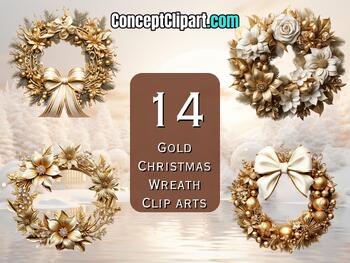 Preview of 14 x Gold Cute Christmas Wreaths Clip Art Bundle