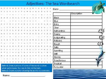 Preview of 14 x Rivers Seas & Lakes Wordsearch Puzzle Sheet Keywords Homework Geography