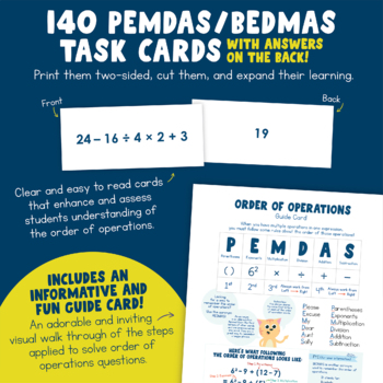 Preview of 140 Order of Operations Task Cards With Answers + Fun Anchor Chart