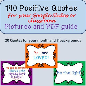 Preview of 140 Positive Quotes for Google Slides or classroom | Back to School