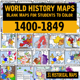 1400-1850: Blank World History Maps Package with Answer Key: Students Color