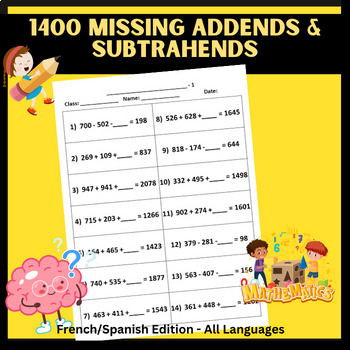 Preview of 1400 missing addends & subtrahends worksheets to 999 end of year 3 digits