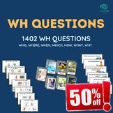 Preview of 1402 WH Questions Mega Bundle: 7 Interactive books & 2752 Task Cards for Speech