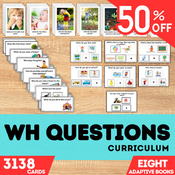 Preview of 1402 WH Questions Mega Bundle: 7 Interactive books & 2752 Task Cards for Speech