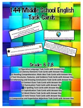 Preview of 144 Middle School English Task Cards