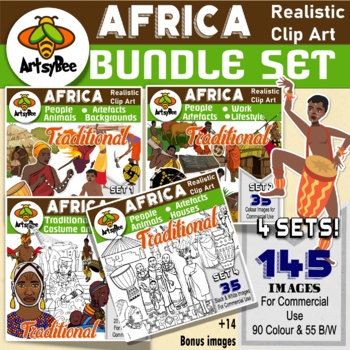 Preview of 145 Traditional Africa Clipart Bundle Set: Realistic illustrations of Lifestyle