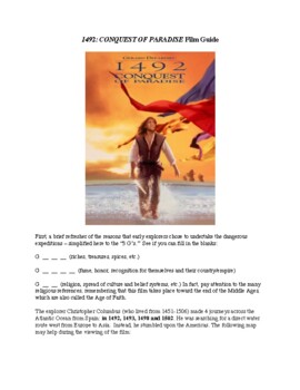 Preview of 1492: CONQUEST OF PARADISE Film Guide with Answer Key