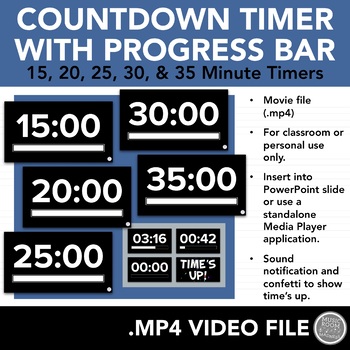 Preview of 15, 20, 25, 30, & 35 Minute Countdown Timers (Video Files for PowerPoint)