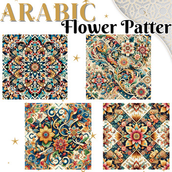 Preview of 15 Arabic Flower Pattern Digital Papers, Royalty Islamic Collection