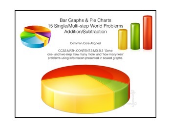 Preview of 15 Bar Graphs/Pie Charts: Single & Multi-Step Word Problems 3rd Grade