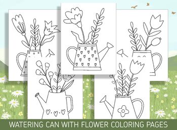 Preview of 15 Beautiful Watering Can with Flower Coloring Pages for a Relaxing Activity