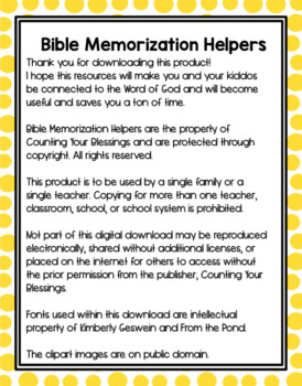 Preview of 15 Bible Memory Chapters of Scripture Memory, Recitation