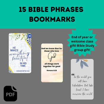 Preview of 15 Bible Phrases Bookmarks - Uplift, Reflect, and Connect!