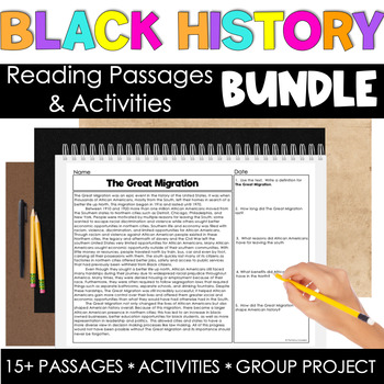 Preview of 15 Black History Reading Passages and Activities Month Long Unit