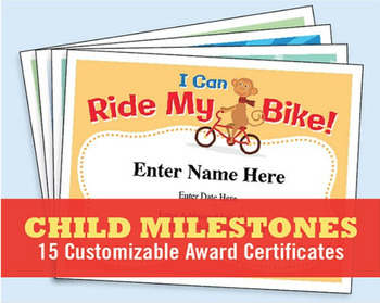 Preview of 15 Child Milestones Editable Certificates