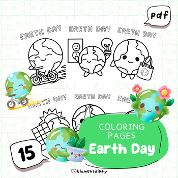 Preview of 15 Coloring Pages, Cartoon Earth Day, Eco friendly, Ready to Print