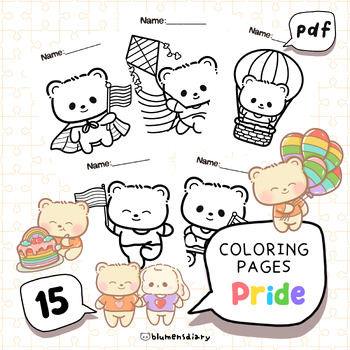 Preview of 15 Coloring Pages, Cute Bear Pride Month, LGBTQ, Ready to Print