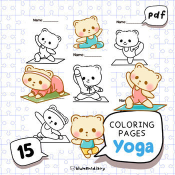 Preview of 15 Coloring Pages, Cute Bear Yoga, Ready to Print