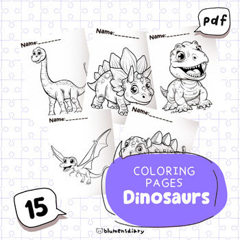 Preview of 15 Coloring Pages, Dinosaurs AI, Ready to Print