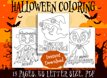 Preview of 15 Cute Halloween Coloring Pages, Perfect for Preschool and Kindergarten, PDF