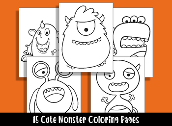 Preview of 15 Cute Monster Coloring Pages, Perfect for Preschool and Kindergarten, PDF File