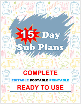 Preview of Emergency Sub Plans Middle/ High School English - 15 Days! EDITABLE ELA Lessons