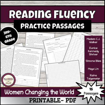 Preview of 15 Differentiated Passage Reading Fluency- 3rd-6th Grade: Famous Women