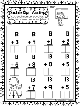 15 Double Digit Adding Worksheets. Numbers 10-20. Preschool-1st Grade Math.