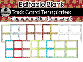 Preview of 15 Editable Task Card Templates Gingerbread Man (Landscape) PowerPoint