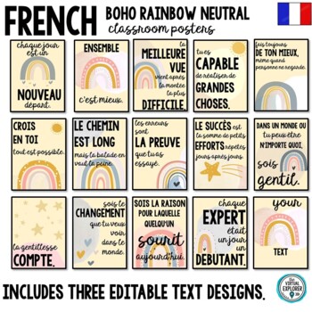 Preview of 15 FRENCH Boho Rainbow Motivational posters Affiches motivantes
