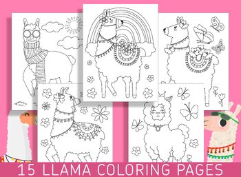 Preview of 15 Fun and Adorable Llama Coloring Pages for Kids and Adults, PDF File