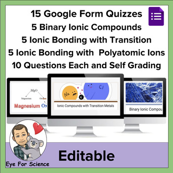 Preview of 15 Google Form Quizzes: Ionic Bonding with Transition Metals and Polyatomic Ions