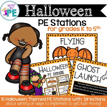 Preview of 15 Halloween PE Movement Station-Task Cards & Classroom Fun Activities
