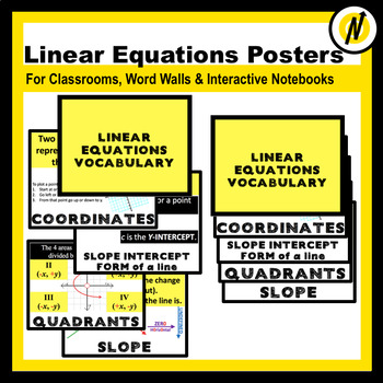 Preview of 15 Linear Equations Algebra Math Vocabulary Posters Interactive Notebooks (ELA)