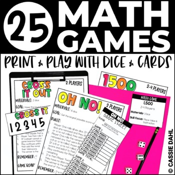 Preview of 25 Math Games Using Dice and Cards | Math Review Games