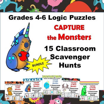 Preview of 15 Math Monster Scavenger Hunt Games Bundle Grades 4-6