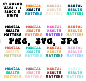 Preview of 15 Mental Health Matters PNG, SVG, JPG Digital Files Bundle for Shirts, Stickers
