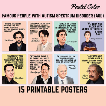 Preview of 15 Most Famous People With Autism,Autism Acceptance Month,Posters,Pastel Color