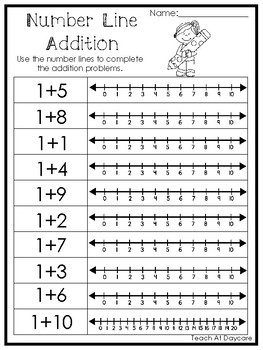 15 number line addition printable worksheets prek 1st grade math