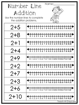 15 number line addition printable worksheets prek 1st grade math