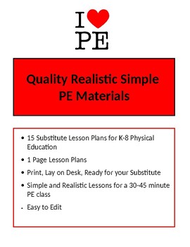 Preview of 15 Physical Education Substitute Lesson Plans for K-8 PE - Ready to Go!