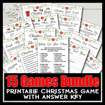 15 Printable Christmas Games, Christmas Party Game No Prep Digital Printable PDF